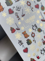 Nail Water Decal CF-009 | Christmas Water Slide Nail Decals, Holiday Toys, Gifts and Gold Foil Snowflakes - UASLIDER