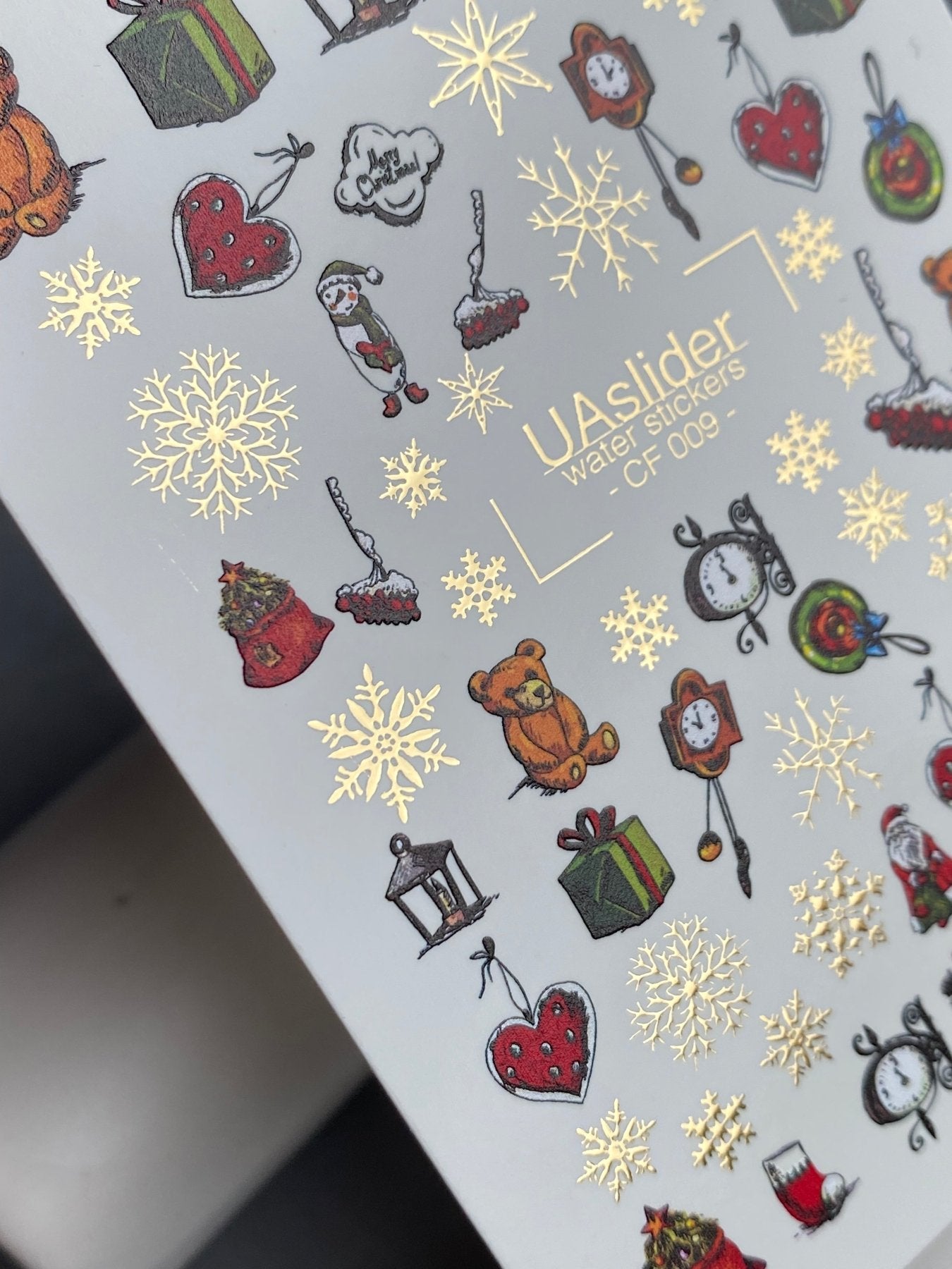 Nail Water Decal CF-009 | Christmas Water Slide Nail Decals, Holiday Toys, Gifts and Gold Foil Snowflakes - UASLIDER