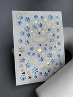 Nail Water Decal CF-011 | Winter Water Slide Nail Decals, Blue Snowflakes with Gold Foil Geometric Accents - UASLIDER
