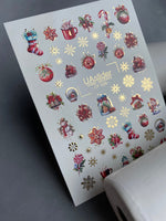 Nail Water Decal CF-029 | Festive Christmas Nail Water Decals with Gold Foil | Ornaments, Snowflakes and Sweets - UASLIDER