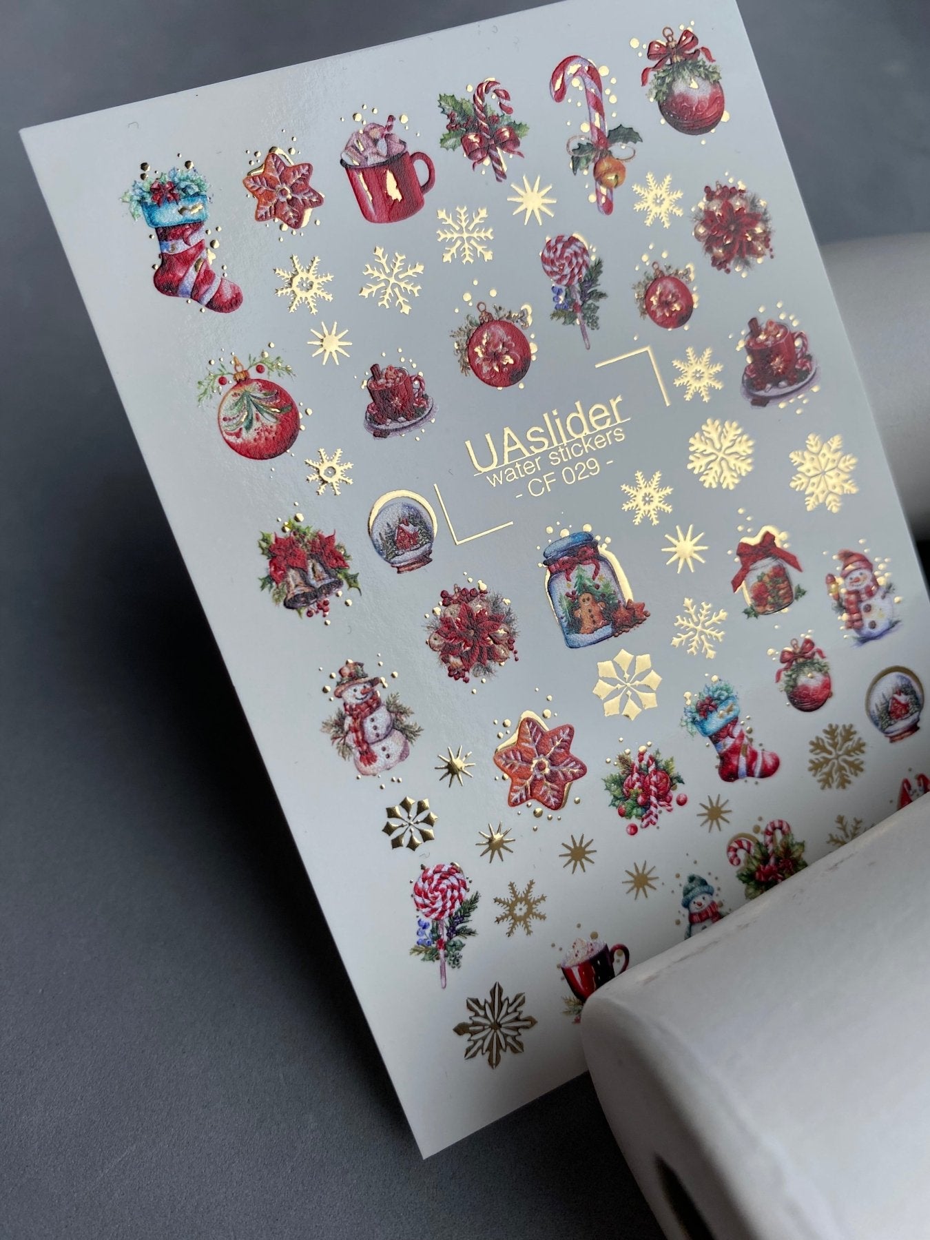 Nail Water Decal CF-029 | Festive Christmas Nail Water Decals with Gold Foil | Ornaments, Snowflakes and Sweets - UASLIDER