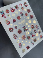Nail Water Decal CF-029 | Festive Christmas Nail Water Decals with Gold Foil | Ornaments, Snowflakes and Sweets - UASLIDER