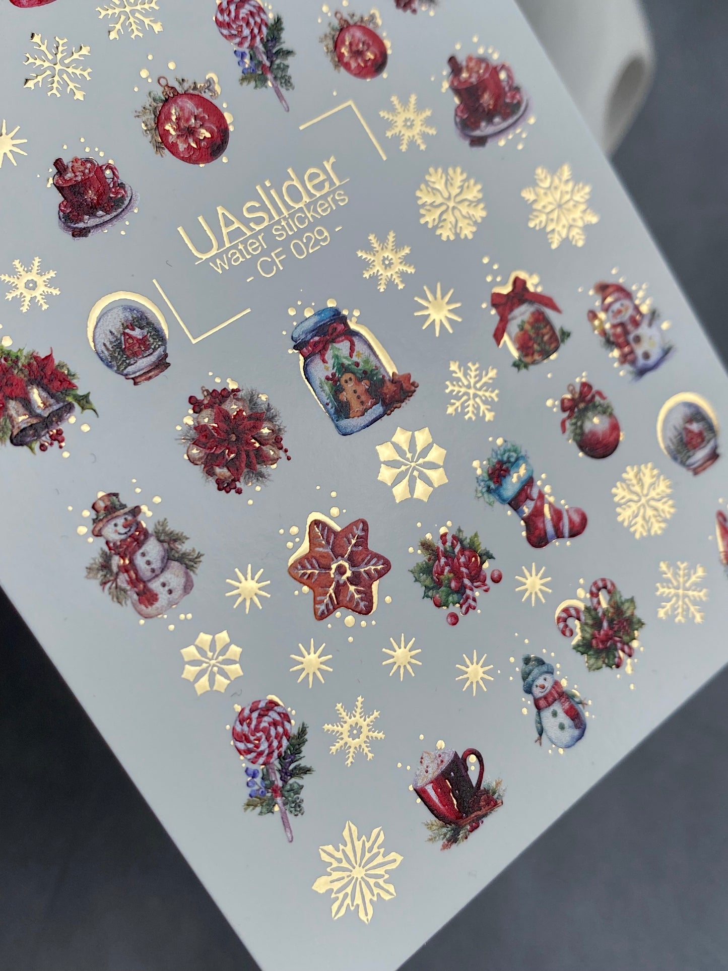 Nail Water Decal CF-029 | Festive Christmas Nail Water Decals with Gold Foil | Ornaments, Snowflakes and Sweets