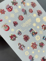 Nail Water Decal CF-029 | Festive Christmas Nail Water Decals with Gold Foil | Ornaments, Snowflakes and Sweets - UASLIDER