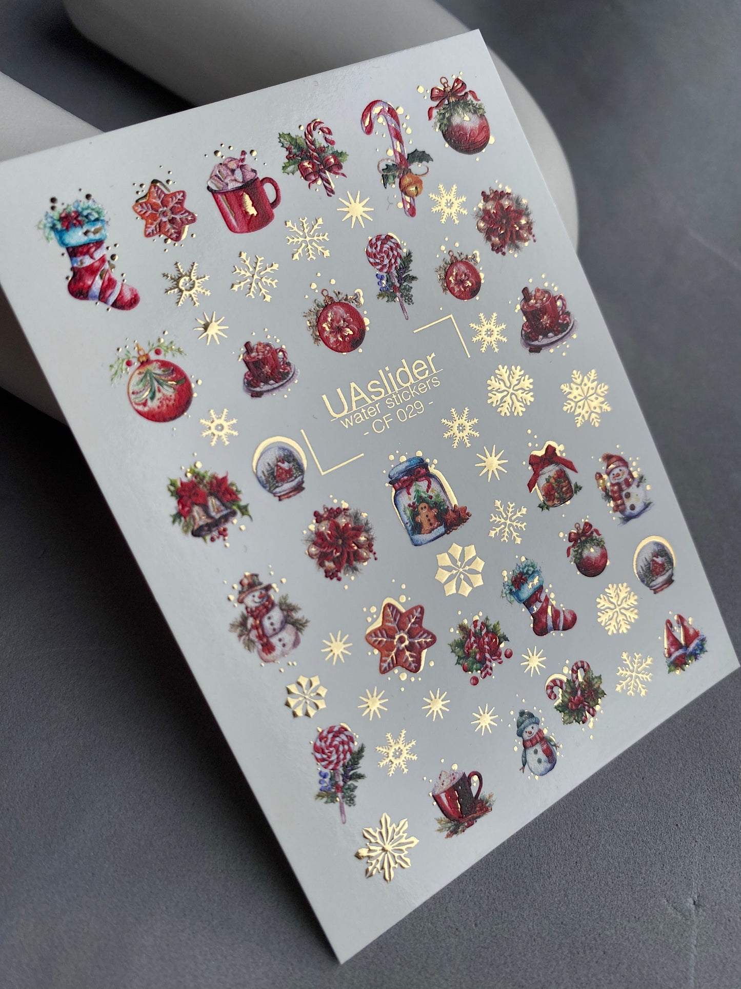 Nail Water Decal CF-029 | Festive Christmas Nail Water Decals with Gold Foil | Ornaments, Snowflakes and Sweets