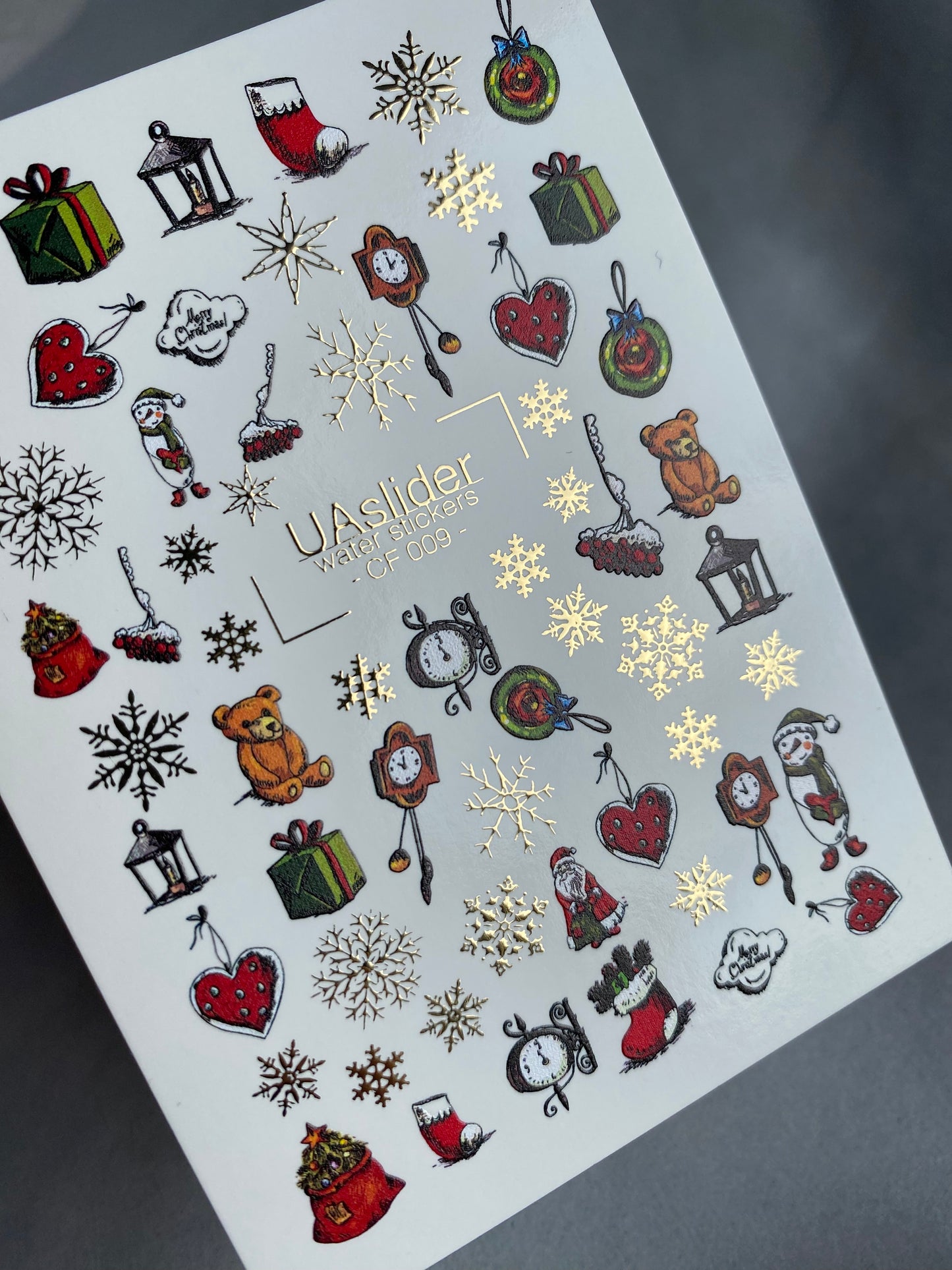 Nail Water Decal CF-009 | Christmas Water Slide Nail Decals, Holiday Toys, Gifts and Gold Foil Snowflakes