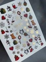 Nail Water Decal CF-009 | Christmas Water Slide Nail Decals, Holiday Toys, Gifts and Gold Foil Snowflakes - UASLIDER