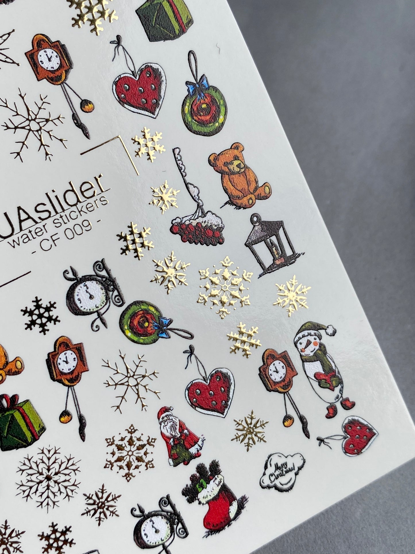 Nail Water Decal CF-009 | Christmas Water Slide Nail Decals, Holiday Toys, Gifts and Gold Foil Snowflakes