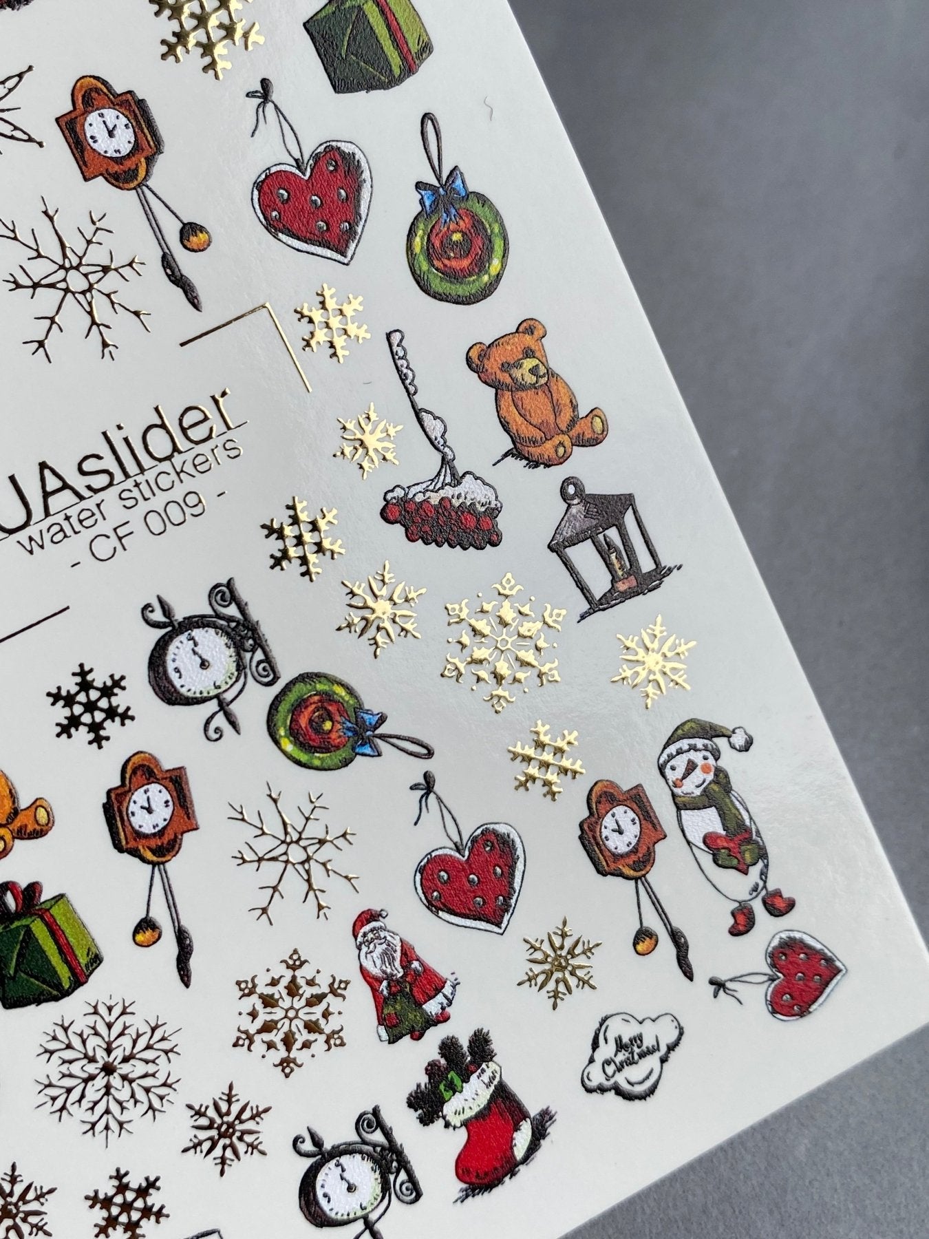 Nail Water Decal CF-009 | Christmas Water Slide Nail Decals, Holiday Toys, Gifts and Gold Foil Snowflakes - UASLIDER