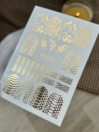 Nail Water Decal Fg-213 | Water Slide Nail Decals | Gold Foil Snakes & Reptile Textures
