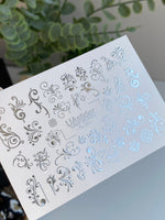Nail Water Decal Fs-261 | Ornamental Water Slide Nail Decals | Silver Foil Vintage Swirls & Flourishes - UASLIDER
