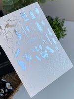 Nail Water Decal Fs-265 | Abstract Water Slide Nail Decals | Silver Foil Brush Strokes & Cracked Texture - UASLIDER