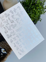 Nail Water Decal Fs-266 | Botanical Water Slide Nail Decals | Silver Foil Leaves & Branches - UASLIDER