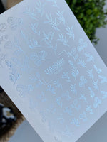 Nail Water Decal Fs-266 | Botanical Water Slide Nail Decals | Silver Foil Leaves & Branches - UASLIDER