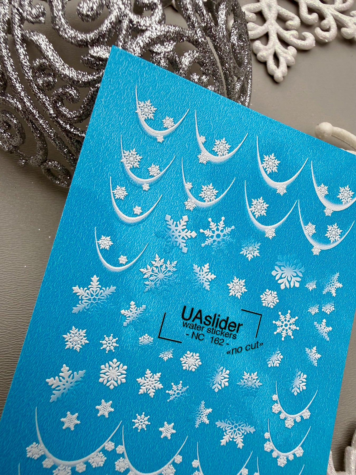 Snowflake Nail Decals — French Swipes with Snowflake Border | NC-162