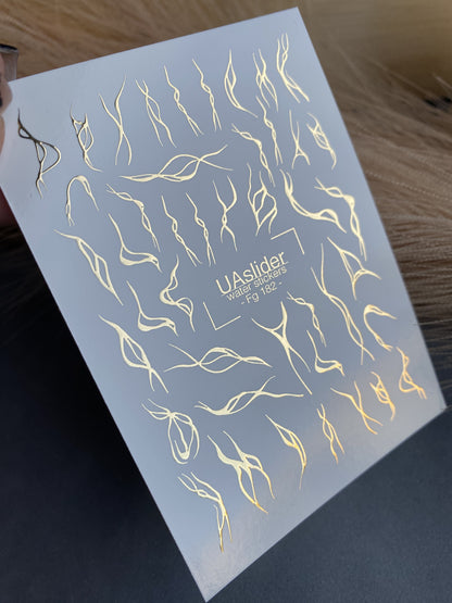 Nail Water Decal Fg-182 | Gold Foil Water Slide Nail Decals | Abstract Line Art & Minimalist Designs