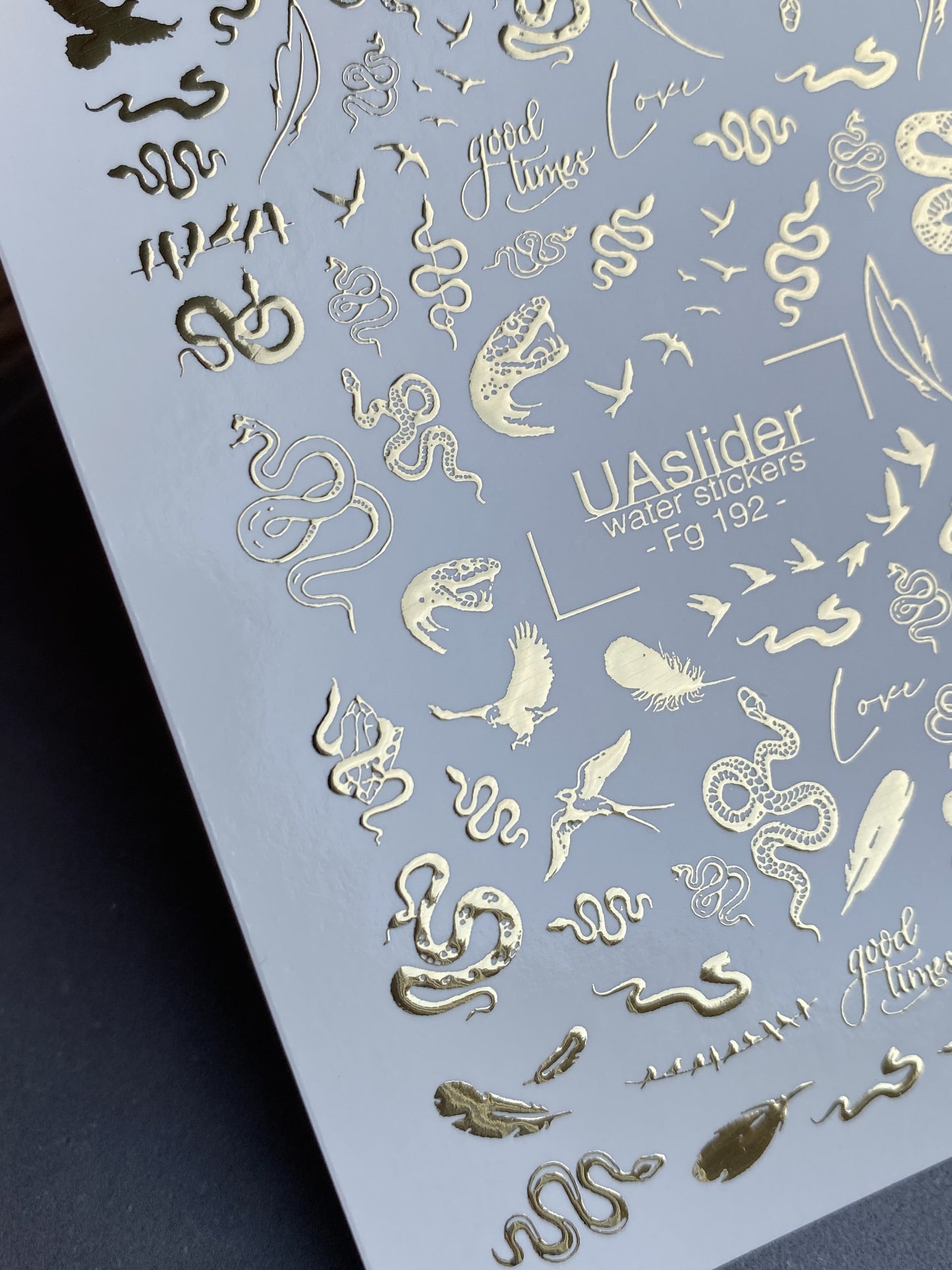 Nail Water Decal Fg-192 | Gold Foil Water Slide Nail Decals | Snakes, Birds & Mystical Designs