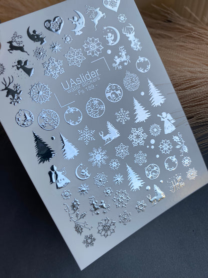 Nail Water Decal Fs-189 | Water Slide Nail Decals Christmas | Snowflakes and Reindeer