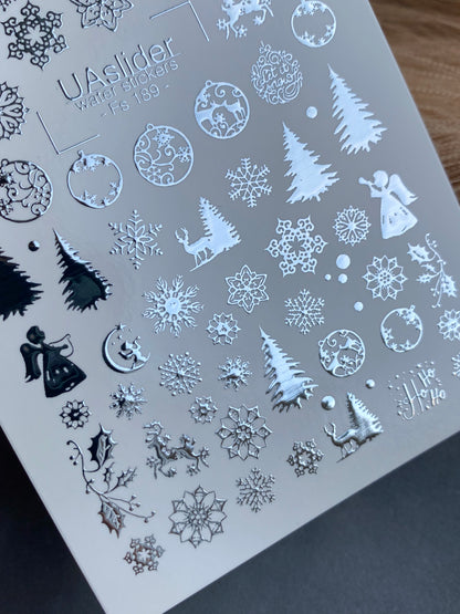 Nail Water Decal Fs-189 | Water Slide Nail Decals Christmas | Snowflakes and Reindeer