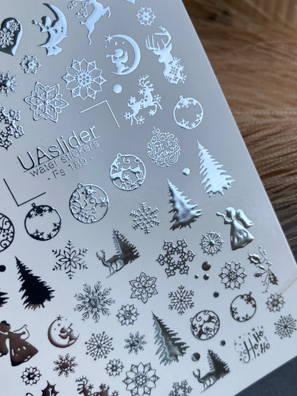 Nail Water Decal Fs-189 | Water Slide Nail Decals Christmas | Snowflakes and Reindeer