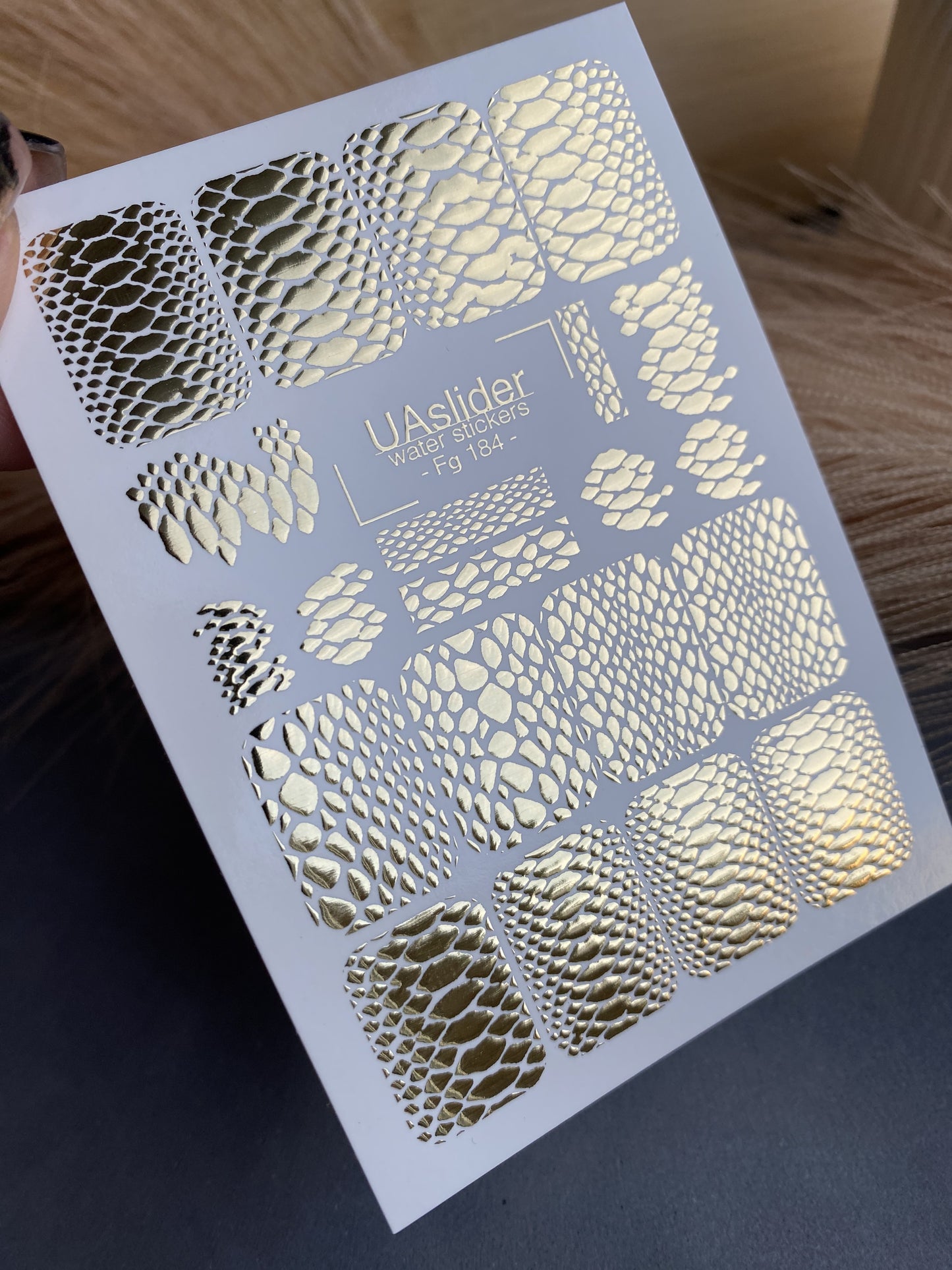 Küünte veekleebis Fg-184 | Kuldse fooliumiga veeslibi küünte kleebised | Madu naha ja loomamustriga disainid