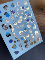 Nail Water Decal CF-036 | Winter Snowflake Water Slide Nail Decals | Blue, White & Gold Foil Accents - UASLIDER