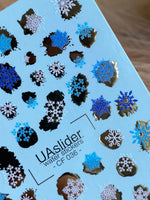 Nail Water Decal CF-036 | Winter Snowflake Water Slide Nail Decals | Blue, White & Gold Foil Accents - UASLIDER