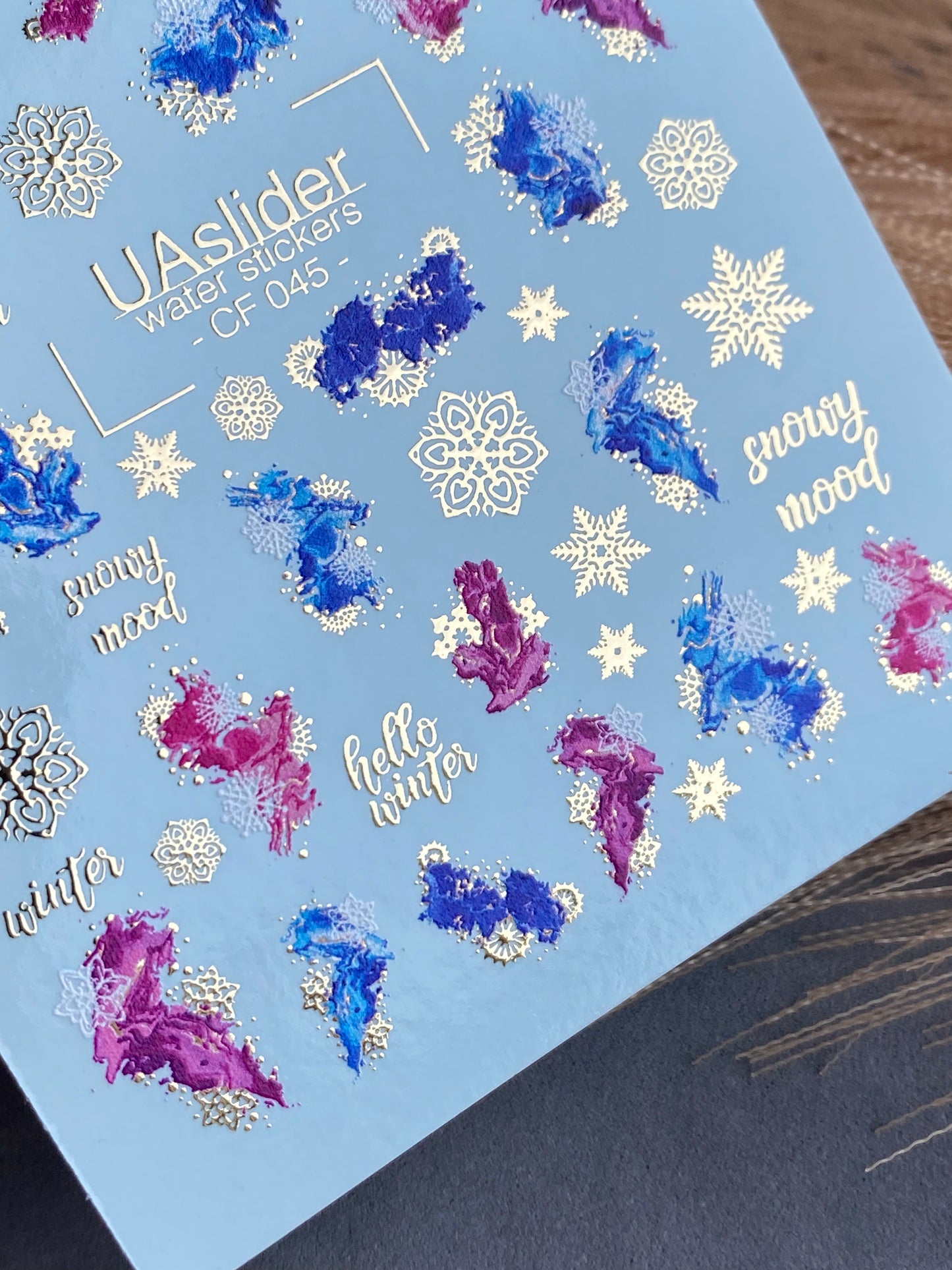 Nail Water Decal CF-045 | Winter Nail Water Decals | Abstract Splashes, Snowflakes, Gold Foil