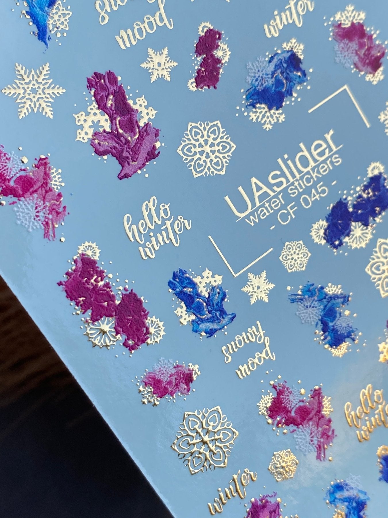 Nail Water Decal CF-045 | Winter Nail Water Decals | Abstract Splashes, Snowflakes, Gold Foil - UASLIDER
