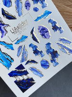 Nail Water Decal CF-016 | Marble Water Slide Nail Decals, Blue and Navy Stone Textures with Gold Foil - UASLIDER