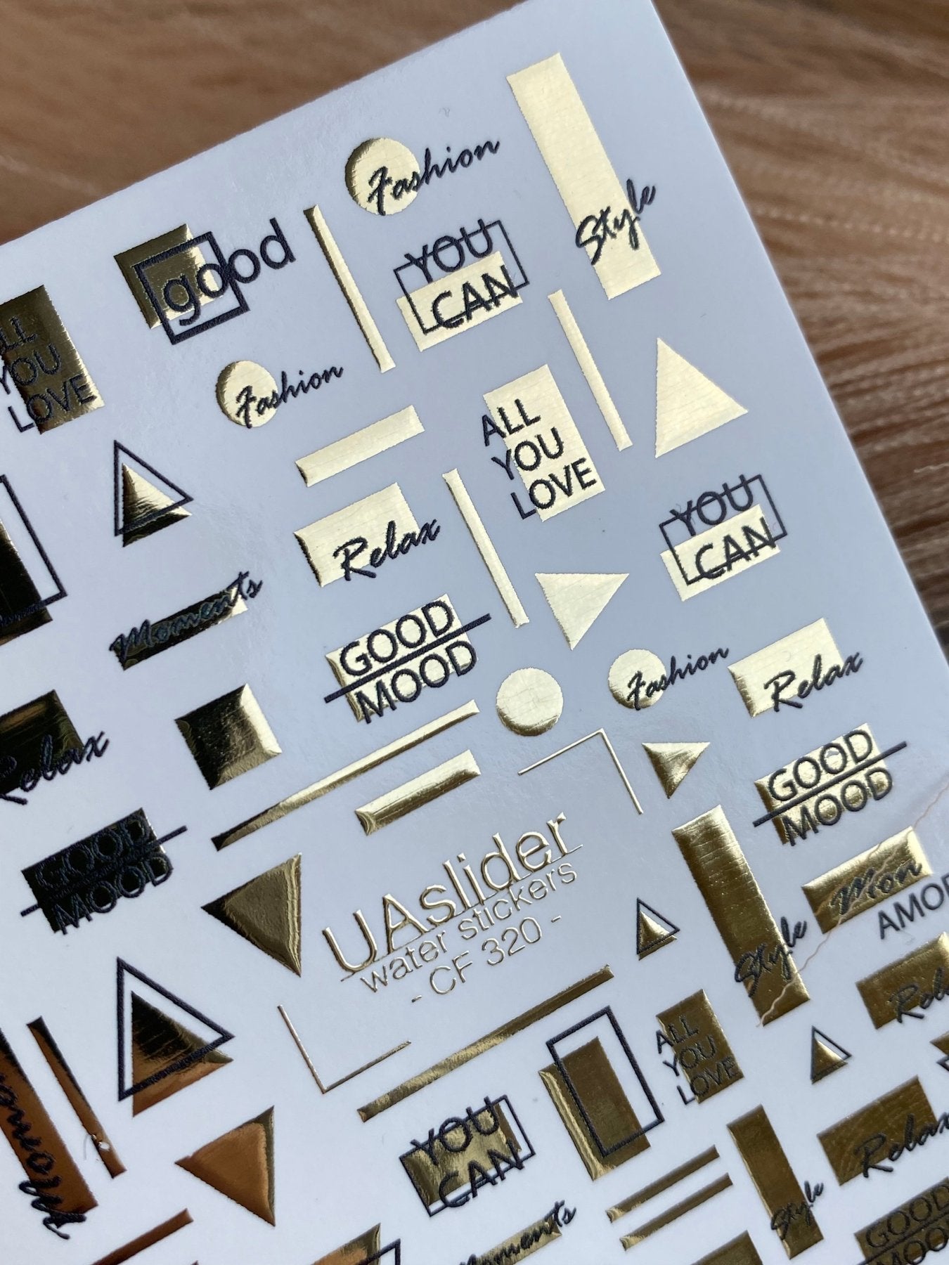 Nail Water Decal CF-320 | Geometric Nail Water Decals with Gold Foil | Minimalist Modern Nail Stickers - UASLIDER
