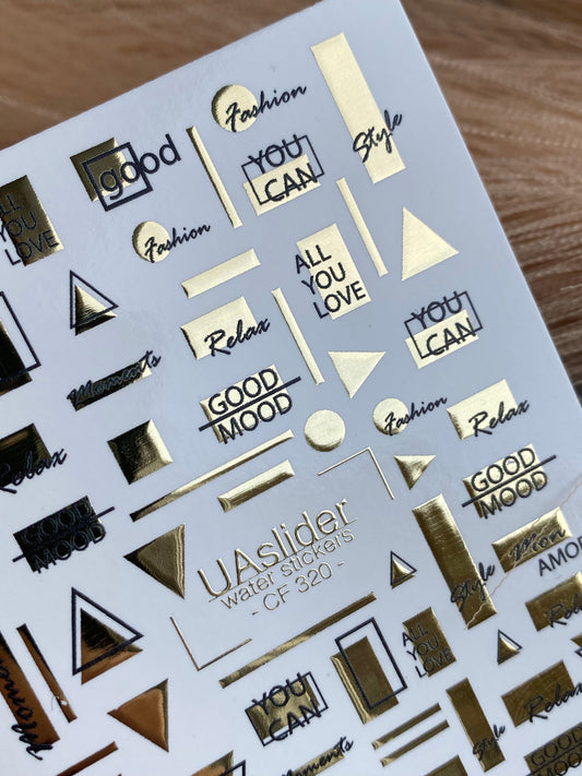Nail Water Decal CF-320 | Geometric Nail Water Decals with Gold Foil | Minimalist Modern Nail Stickers