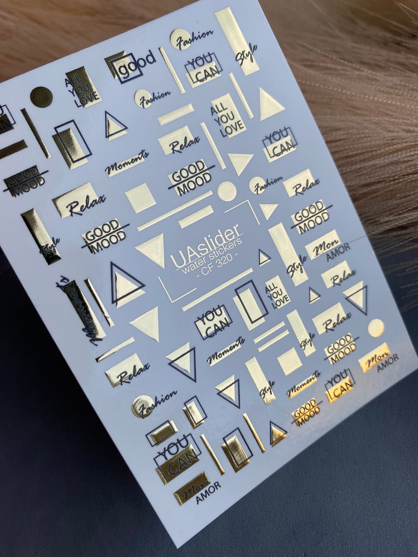 Nail Water Decal CF-320 | Geometric Nail Water Decals with Gold Foil | Minimalist Modern Nail Stickers