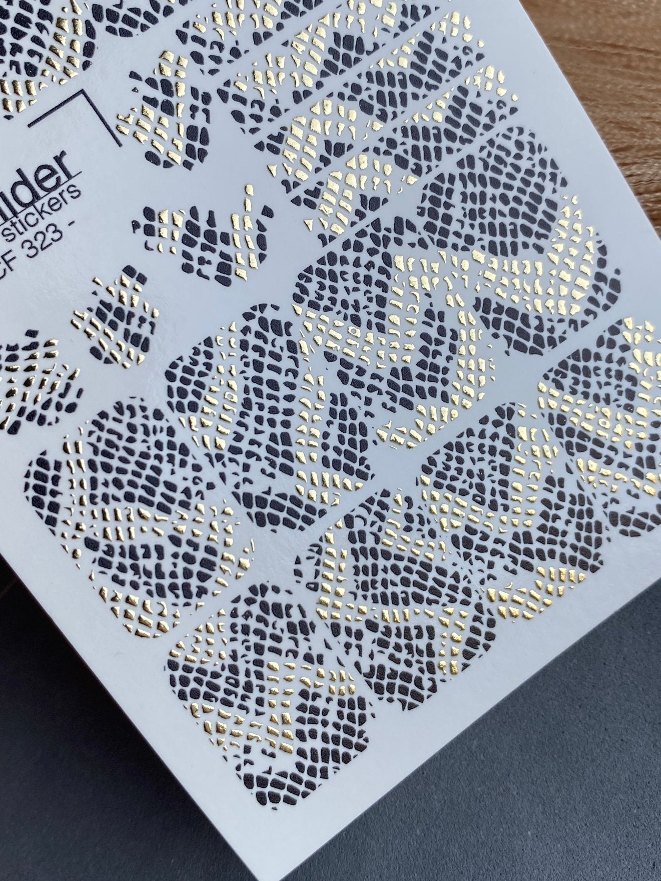 Nail Water Decal CF-323 | Snake Skin Nail Water Decals | Black & Gold Snake Print Nail Stickers - UASLIDER