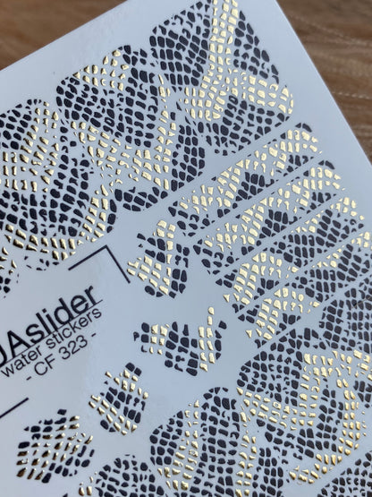 Nail Water Decal CF-323 | Snake Skin Nail Water Decals | Black & Gold Snake Print Nail Stickers
