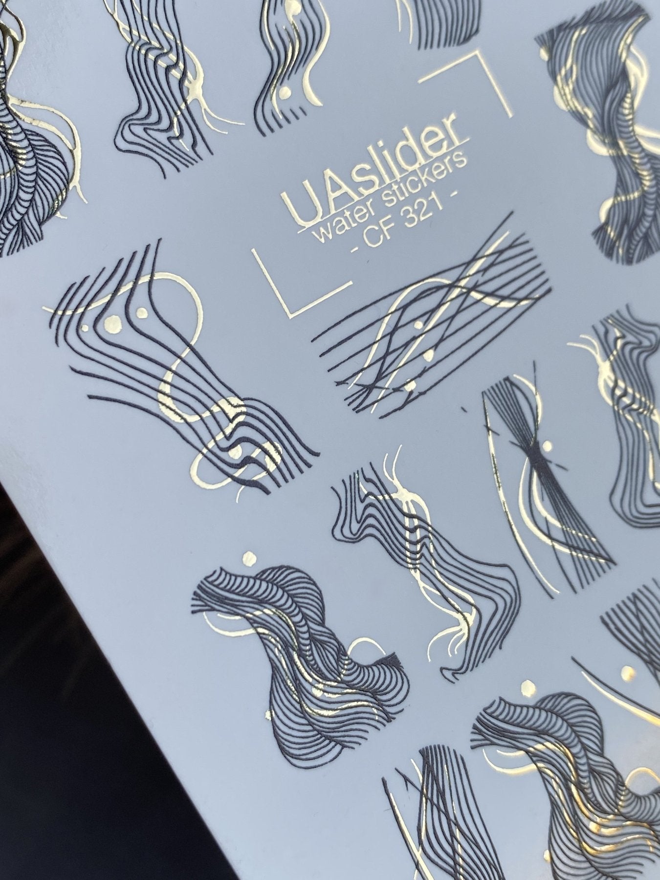 Nail Water Decal CF-321 | Abstract Line Art Nail Water Decals | Black & Gold Minimalist Nail Stickers - UASLIDER