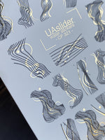 Nail Water Decal CF-321 | Abstract Line Art Nail Water Decals | Black & Gold Minimalist Nail Stickers - UASLIDER