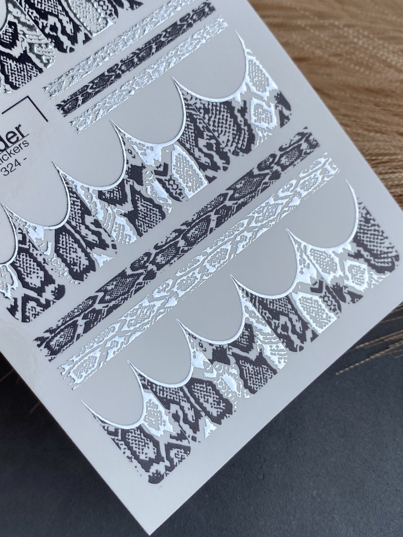 Nail Water Decal CF-324 | Snake Skin Nail Water Decals | Black & Silver Snake Print Nail Stickers - UASLIDER