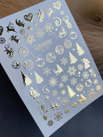 Nail Water Decal Fg-121 | Water Slide Nail Decals with Gold Snowflakes & Christmas Trees | Festive Holiday - UASLIDER
