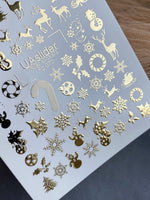 Nail Water Decal Fg-070 | Gold Foil Water Slide Nail Decals | Christmas Snowflakes & Reindeer - UASLIDER