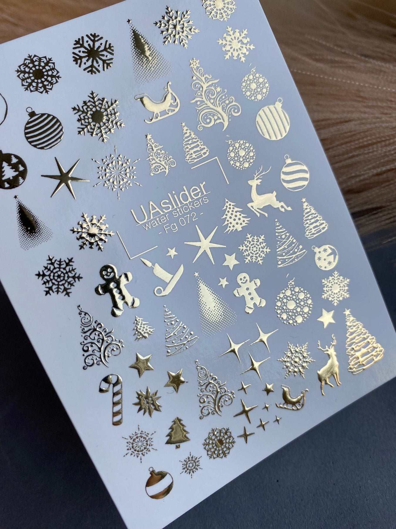 Nail Water Decal Fg-072 | Gold Foil Water Slide Nail Decals | Christmas Trees & Stars - UASLIDER