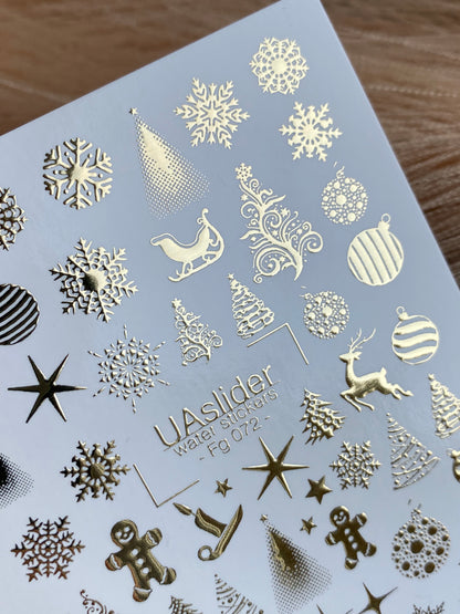 Nail Water Decal Fg-072 | Gold Foil Water Slide Nail Decals | Christmas Trees & Stars