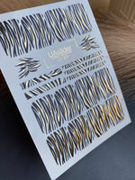 Nail Water Decal CF-322 | Zebra Print Nail Water Decals | Black & Gold Animal Print Nail Stickers - UASLIDER