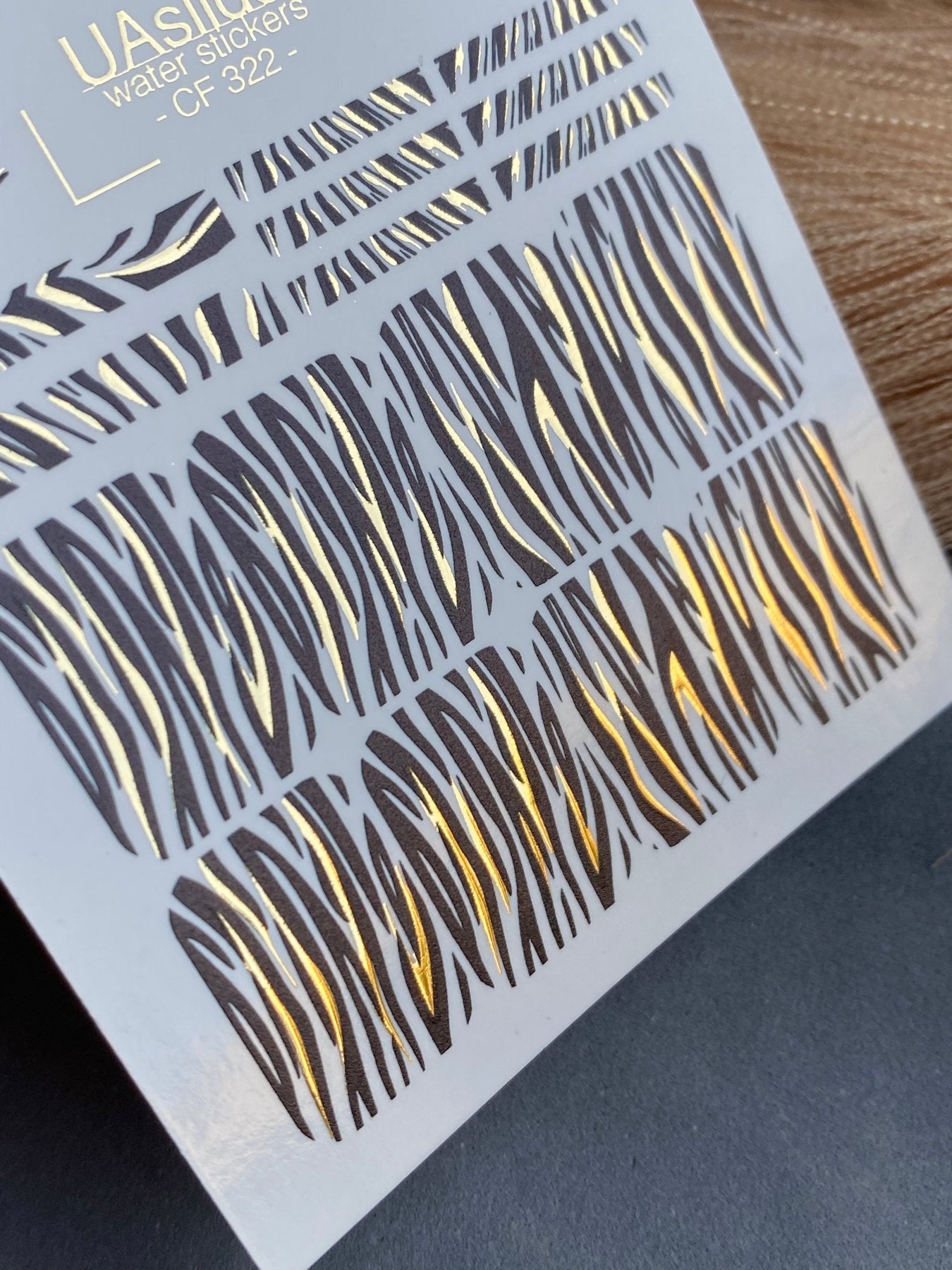 Nail Water Decal CF-322 | Zebra Print Nail Water Decals | Black & Gold Animal Print Nail Stickers - UASLIDER