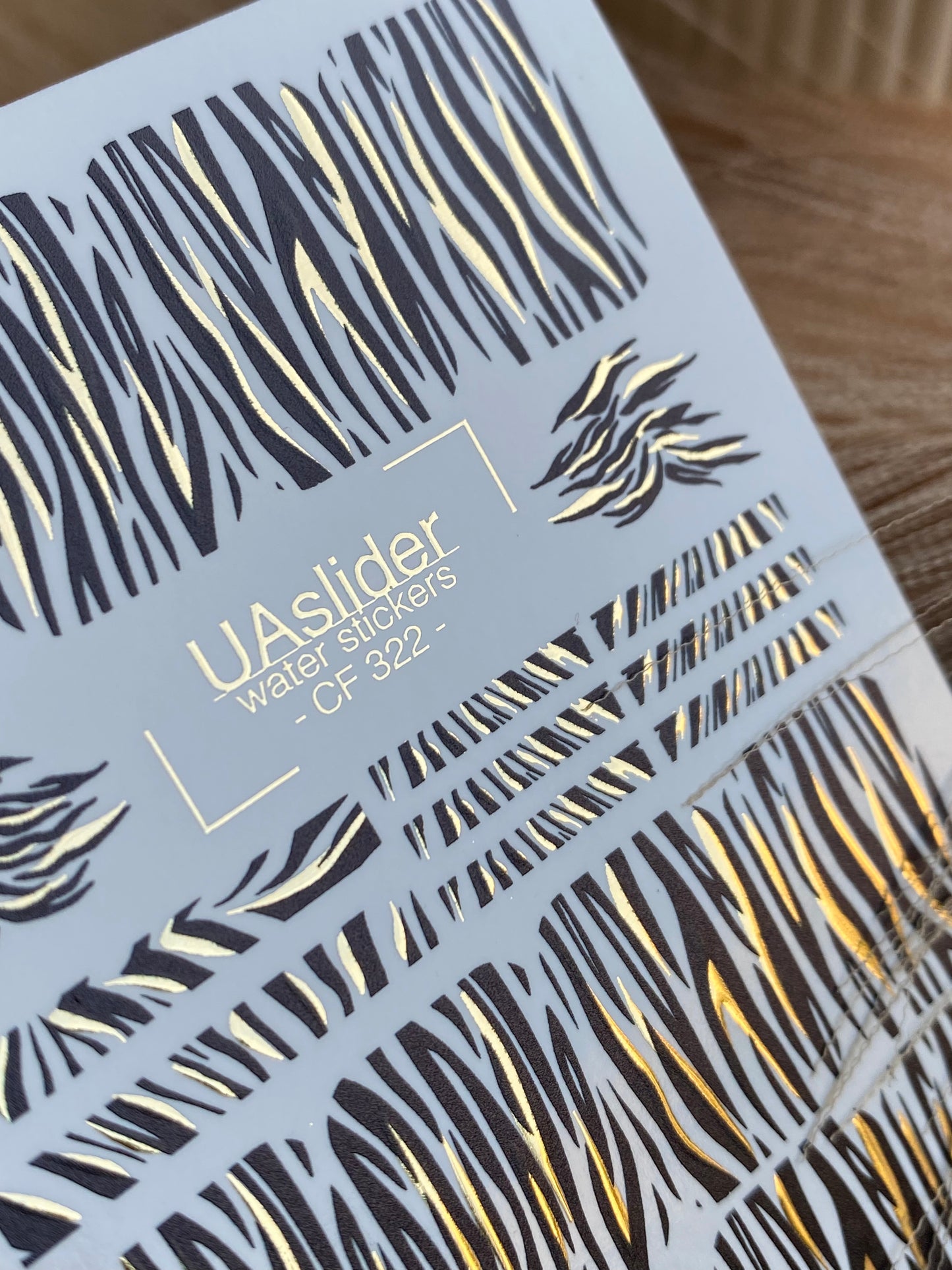 Nail Water Decal CF-322 | Zebra Print Nail Water Decals | Black & Gold Animal Print Nail Stickers