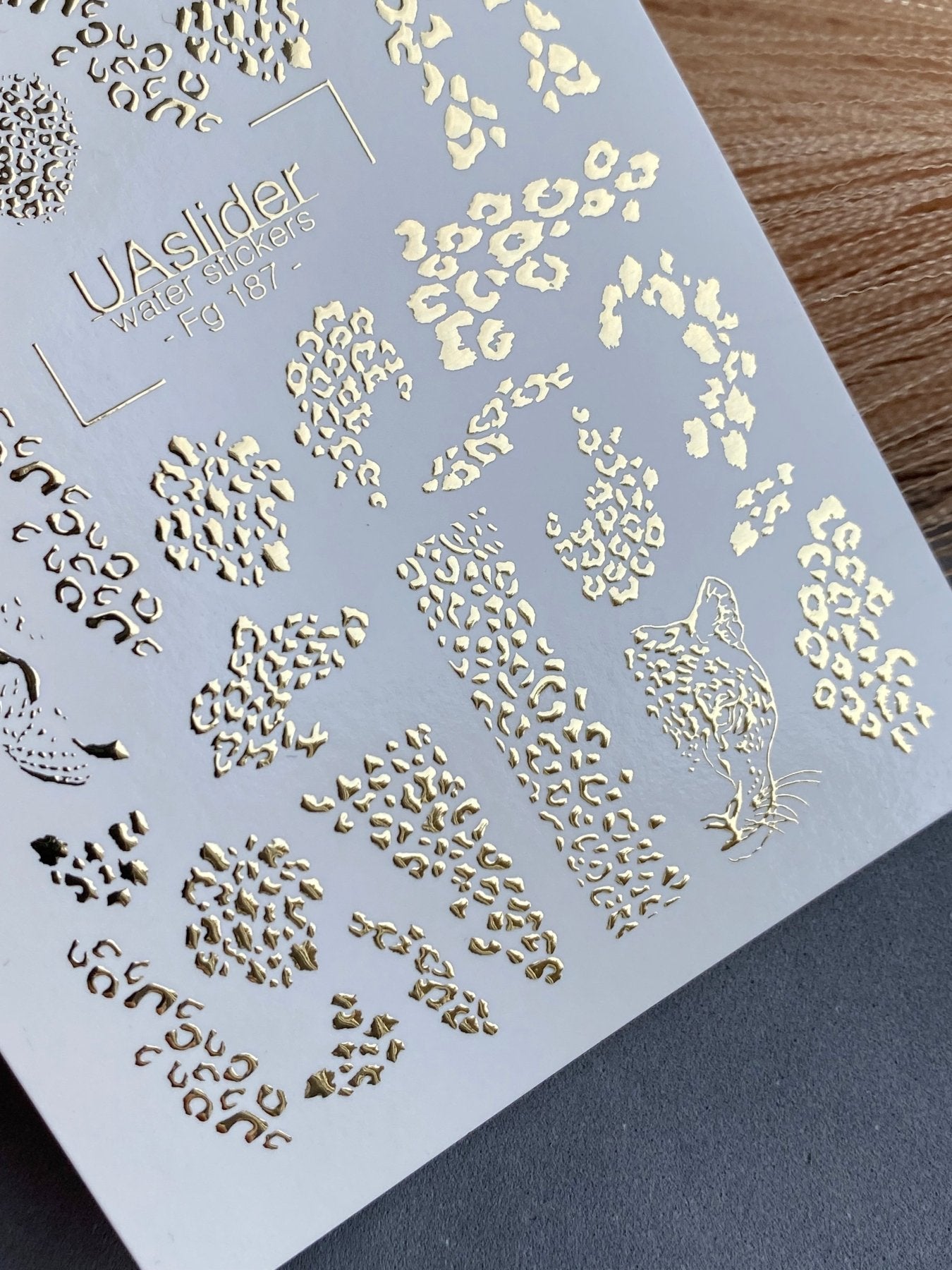Nail Water Decal Fg-187 | Gold Foil Water Slide Nail Decals | Leopard Print & Wild Animal Designs - UASLIDER