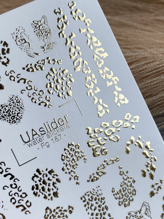 Nail Water Decal Fg-187 | Gold Foil Water Slide Nail Decals | Leopard Print & Wild Animal Designs