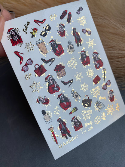 Nail Water Decal CF-065 | Christmas Fashion Nail Water Decals | Retro Girl, Santa Outfit, Beauty Accessories and Gifts