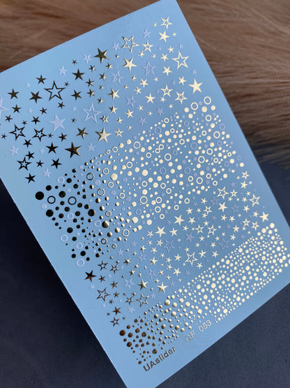 Nail Water Decal CF-053 | Star and Dot Nail Water Decals | Black, Gold & Silver Patterns