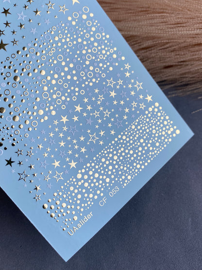 Nail Water Decal CF-053 | Star and Dot Nail Water Decals | Black, Gold & Silver Patterns